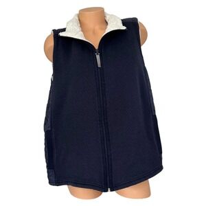 Talbots Womens 1X Navy Blue Quilted Vest Sherpa Lined Full Zip Sleeveless Jacket